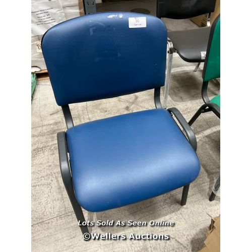 30 - HUMPHREYS BLUE VINYL WITH BLACK FRAME STACKING CHAIR  / RRP: �54.90 / COLLECTION FROM DARTFORD / DEL... 