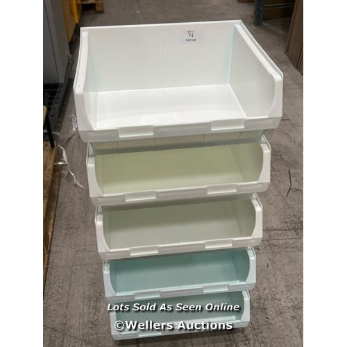 74 - PACK OF 5 WHITE ANTI-BACTERIAL SEMI-OPEN FRONTED CONTAINERS - FOOD STORAGE BINS / RRP: �62.70 / COLL... 