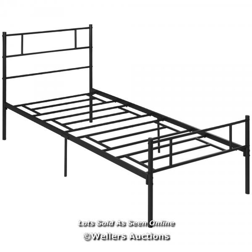 8026 - RRP: 369.99 - SINGLE METAL BED FRAME SOLID BEDSTEAD BASE WITH HEADBOARD AND FOOTBOARD, METAL SLAT SU... 