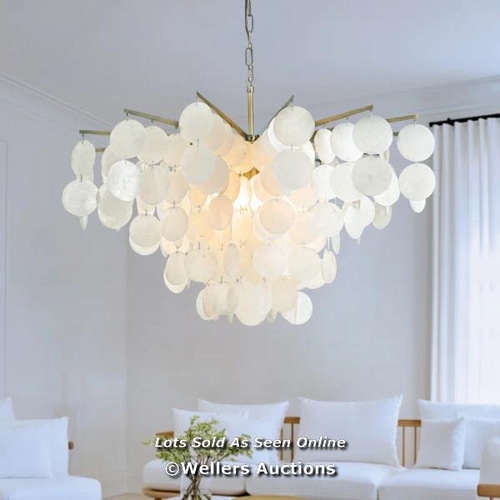 9073 - RRP: 379.99 - HIGHLAND DUNES 75CM 6 LIGHT FRENCH STYLE NATURAL COASTAL SEASHELL TIERED CHANDELIER IN... 