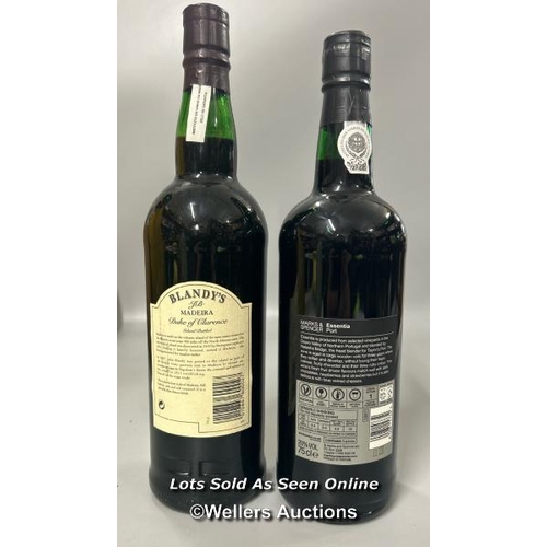 123 - Blandy's Rich Duke of Clarence Madeira, 75cl, 19% Vol and Essentia Port, 75cl, 20% Vol.