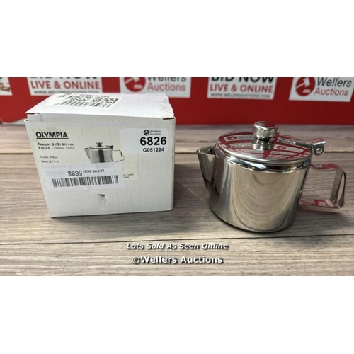 6826 - OLYMPIA STAINLESS STEEL TEAPOT, 10 OZ, SILVER, HIGH POLISH MIRROR FINISH, HEAT-RESISTANT HANDLE, HIN... 