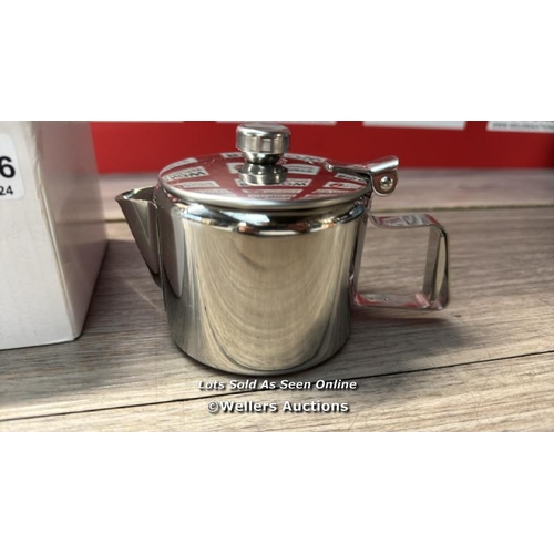 6826 - OLYMPIA STAINLESS STEEL TEAPOT, 10 OZ, SILVER, HIGH POLISH MIRROR FINISH, HEAT-RESISTANT HANDLE, HIN... 