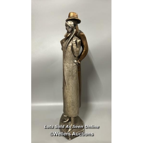 60 - Art Deco style silvered and bronzed plaster figure group of a man and woman by Austin Prodin dated 1... 