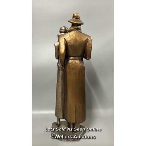 60 - Art Deco style silvered and bronzed plaster figure group of a man and woman by Austin Prodin dated 1... 