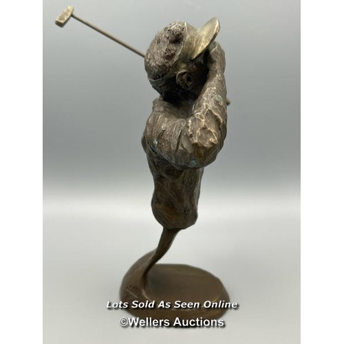 62 - Mark Hopkins (American b.1965) a bronze sculpture of a golfer, edition 208 / 950, impressed signatur... 