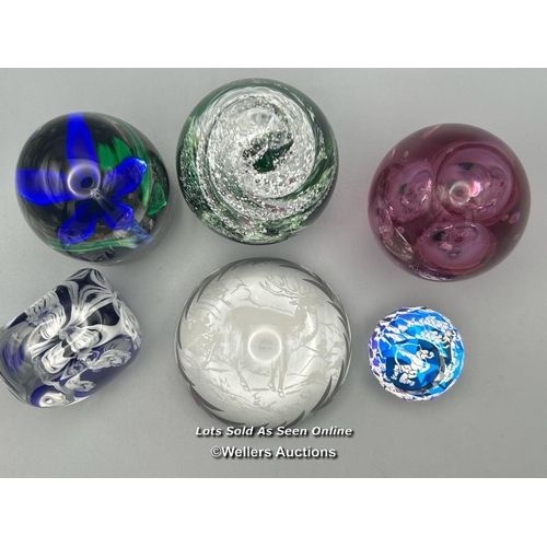 67 - Six glass paperweights including Edinburgh Crystal, largest 9.5cm high