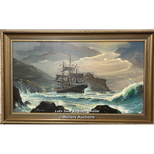 182 - W.H. Stockman (1935-2021) 'Ship in a stormy cove , Alexander Yeats', oil on canvas, signed, 89 x 49 ... 