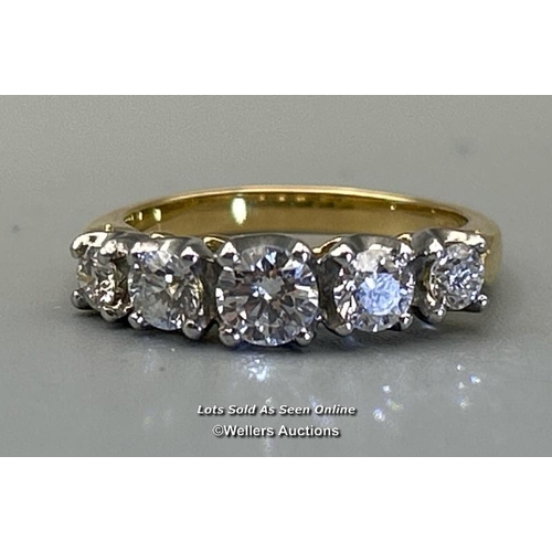 72 - Diamond five stone ring, five brilliant cut diamonds claw set in white and yellow gold mount, hallma... 