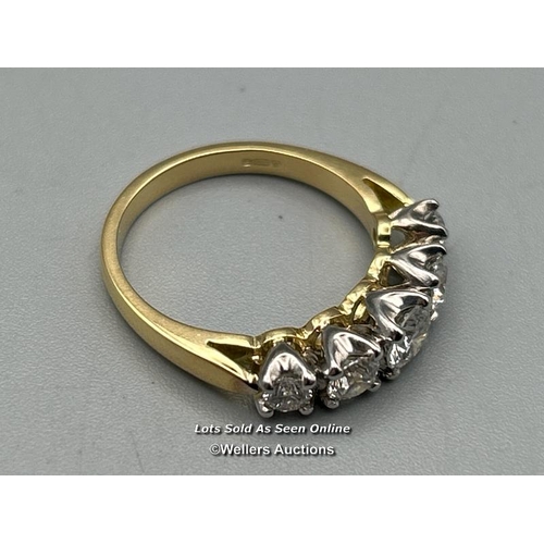 72 - Diamond five stone ring, five brilliant cut diamonds claw set in white and yellow gold mount, hallma... 