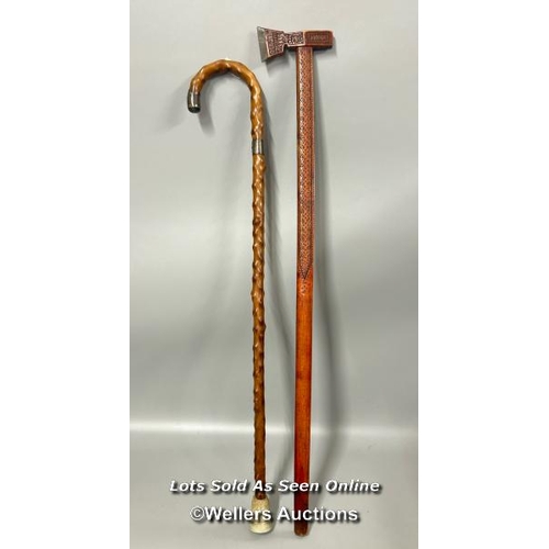 185 - Antique walking stick with hallmarked silver collar and handle tip. Hallmarks for Birmingham c1800. ... 