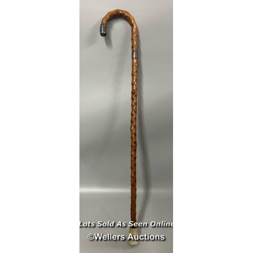 185 - Antique walking stick with hallmarked silver collar and handle tip. Hallmarks for Birmingham c1800. ... 