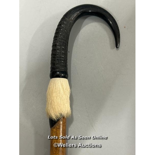 187 - Clarens Alpine walking stick, with Ibex horn handle and carved foot, 97cm long