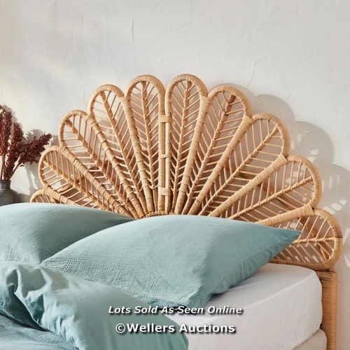 9235 - RRP: 167.99 - BLOOMSBURY MARKET BOLEYN NATURAL RATTAN HEADBOARD QUEEN BED 160CM SIZE: 115CM H X 140C... 