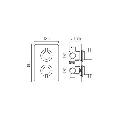 3044 - VADO CELSIUS SQUARE CONCEALED DUAL HANDLE THERMOSTATIC SHOWER VALVE / CHROME / CEL-148C/2/SQ-C/P / B... 