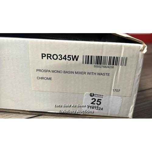 25 - ULTRA PROSPA PRO345W MONO BASIN MIXER WITH WASTE CHROME / BRAND NEW IN BOX / ORIGINAL RRP: 108 / H4