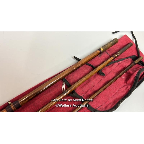 100 - Vintage unbranded 10’6” 3 piece lancewood (inc handle) fly rod with five guide rings, includes unbra... 