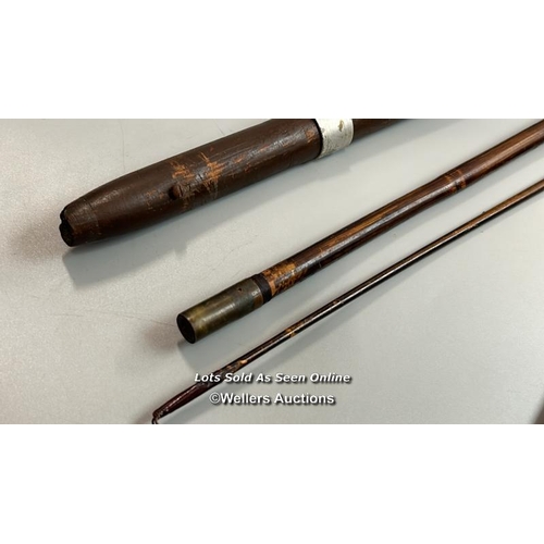 100 - Vintage unbranded 10’6” 3 piece lancewood (inc handle) fly rod with five guide rings, includes unbra... 