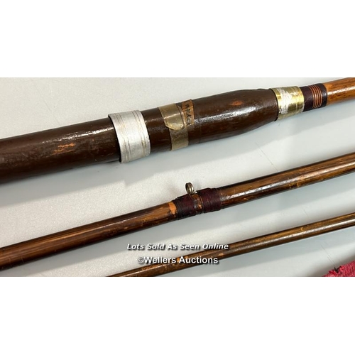 100 - Vintage unbranded 10’6” 3 piece lancewood (inc handle) fly rod with five guide rings, includes unbra... 