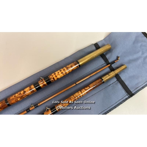 102 - Antique Bowness & Bowness 11’ 3pc whole cane / flamed bamboo butt & middle , greenheart top rod, c18... 