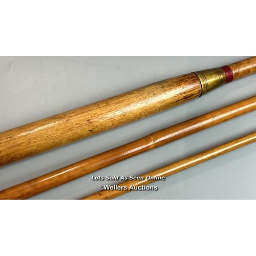 105 - An early Milwards rod, 9’ 3 piece whole cane butt & mid- hickory tip with a hardwood handle and bras... 