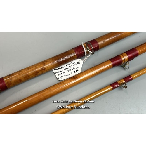 105 - An early Milwards rod, 9’ 3 piece whole cane butt & mid- hickory tip with a hardwood handle and bras... 