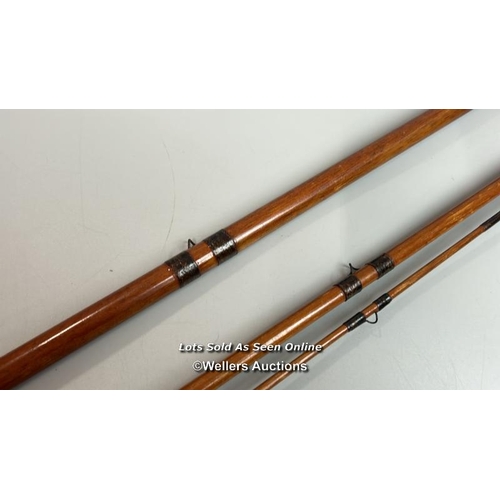 106 - Antique  (possibly Farlows but not stamped) 14’ 3 piece greenheart (inc handle) rod with eleven snak... 