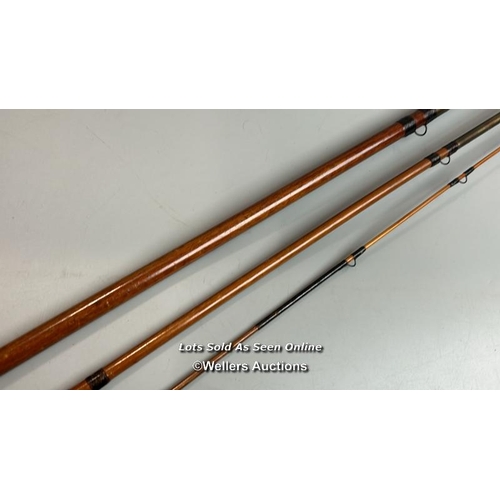 106 - Antique  (possibly Farlows but not stamped) 14’ 3 piece greenheart (inc handle) rod with eleven snak... 