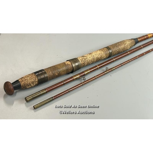 108 - W.G.Read of Eastleigh 10’ 2 piece & handle greenheart general rod, nine guide rings with brass ferru... 