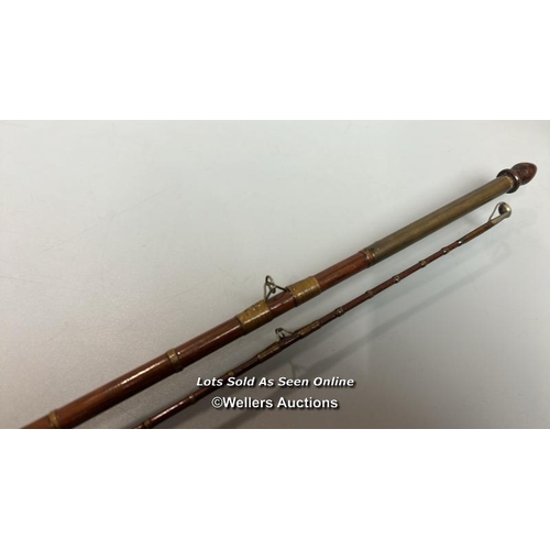 108 - W.G.Read of Eastleigh 10’ 2 piece & handle greenheart general rod, nine guide rings with brass ferru... 