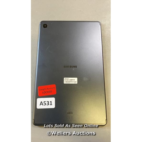 5031 - X1 SAMSUNG GALAXY TAB S6 LITE, SN: R52N40X33AT - GOOGLE ACCOUNT LOCKED AND FACTORY SETTINGS RESTORED... 