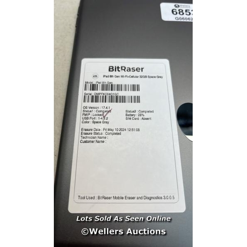 5033 - APPLE IPAD 10.2'' (2020) / 8TH GEN / A2270 / 32GB / SERIAL: DMPFKC04Q1GC / I-CLOUD (ACTIVATION) LOCK... 