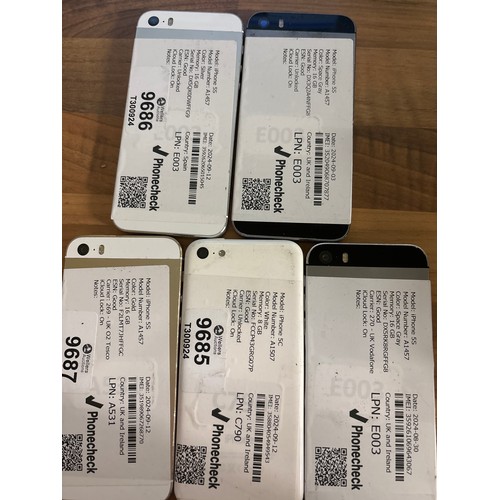 5036 - 1 X APPLE IPHONE 5C / A1507 AND 4 X APPLE IPHONE 5S / A1457 / ICLOUD LOCKED