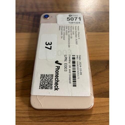 5071 - APPLE IPHONE 8 / A1905 /64GB / I-CLOUD LOCKED / IMEI 356082097695173 / BACK DAMAGED