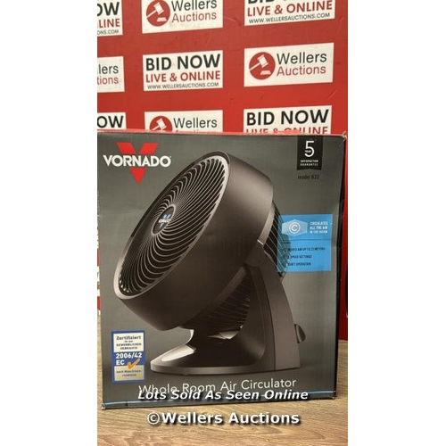 93 - VORNADO FAN 633 ROOM VENTILATOR, BLACK (EU PLUG) / UNTESTED / APPEARS NEW OPEN BOX / E57