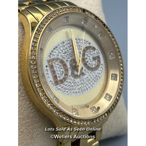 163 - Dolce & Gabbana DW0377 stainless steel ladies watch, signs of use, missing some stones / AN47