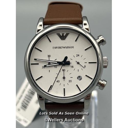 174 - Emporio Armani AR-1846 stainless steel gents watch with leather strap, appears functional, minimal i... 