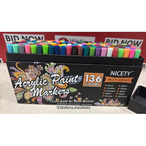 8066 - NICETY 136 COLOURS ACRYLIC PAINT PENS SET - PAINT MARKERS FOR ROCK PAINTING STONE GLASS CERAMIC WOOD... 