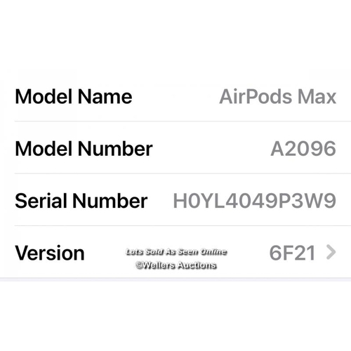 226 - Apple Airpods Max bluetooth headphones model A2096, powers up and connects with good sound / signs o... 