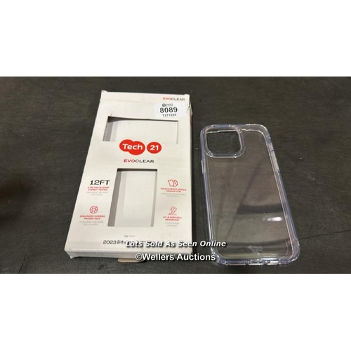 8089 - TECH21 EVO CLEAR CASE FOR IPHONE 15 PRO MAX - IMPACT PROTECTION CASE - CLEAR / MINIMAL SIGNS OF USE ... 