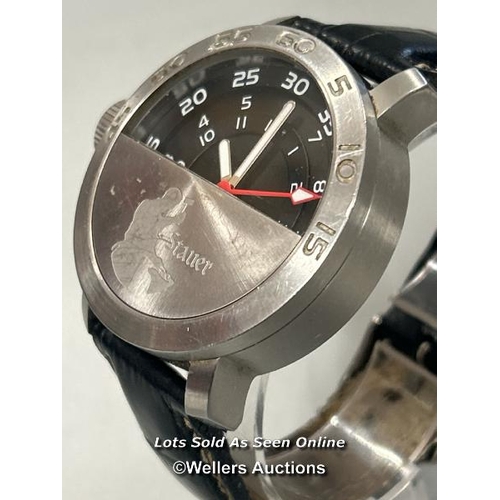 241 - Stauer 20128 stainless steel gents watch with leather strap / signs of use / AN48