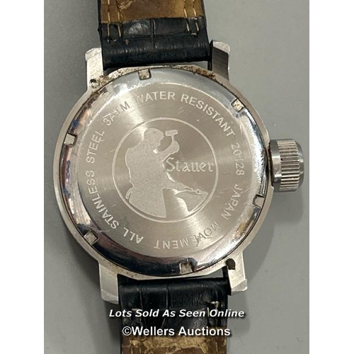 241 - Stauer 20128 stainless steel gents watch with leather strap / signs of use / AN48