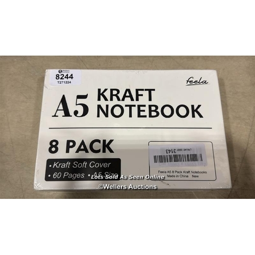 8244 - FEELA 8 PACK KRAFT NOTEBOOKS A5, 60 PAGES LINED NOTEPAD JOURNAL BULK, SOFT BROWN COVER MULTIPACK NOT... 