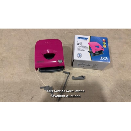 8253 - RAPESCO 1527 X5-40PS LESS EFFORT 2 HOLE PUNCH, 40 SHEET CAPACITY, HOT PINK / MINIMAL SIGNS OF USE/ S... 