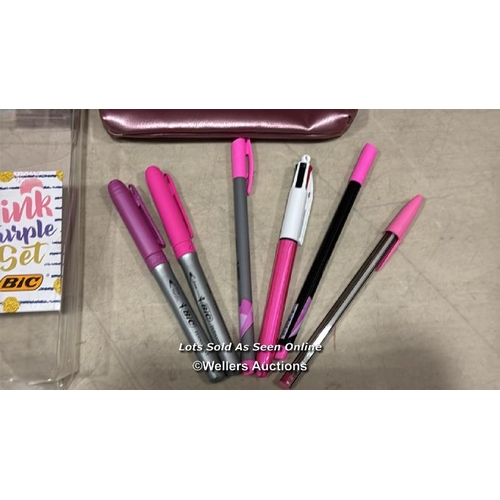 8333 - BIC PINK & PURPLE SET - 1 PENCIL CASE, 2 BALL PENS/1 ERASABLE GEL PEN/1 GRAPHITE PENCIL WITH ERASER/... 