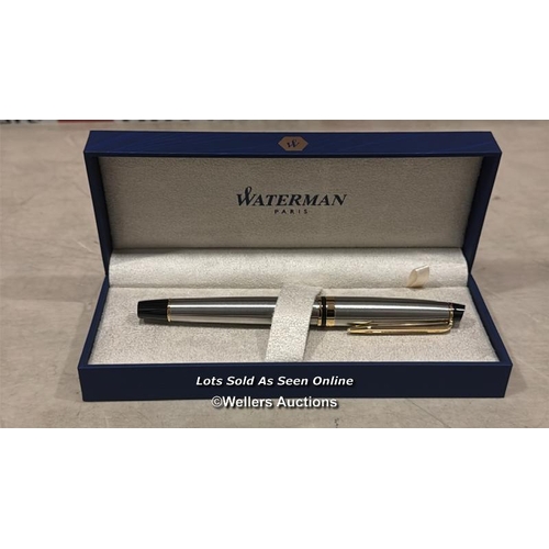 8340 - WATERMAN EXPERT FOUNTAIN PEN | STAINLESS STEEL WITH 23K GOLD TRIM | FINE NIB | GIFT BOX / MINIMAL SI... 