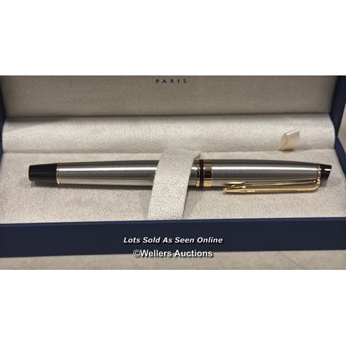 8340 - WATERMAN EXPERT FOUNTAIN PEN | STAINLESS STEEL WITH 23K GOLD TRIM | FINE NIB | GIFT BOX / MINIMAL SI... 