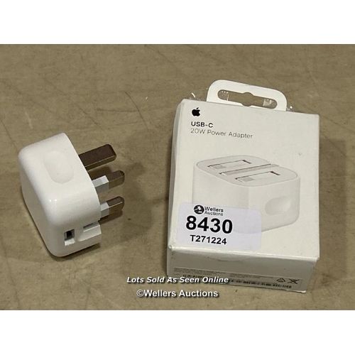 8430 - APPLE 20W USB-C POWER ADAPTER(2024) / MINIMAL SIGNS OF USE/ SEE IMAGES