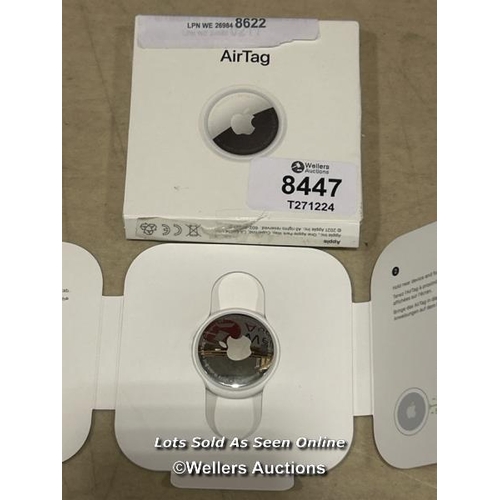 8447 - APPLE AIRTAG. TRACK YOUR KEYS, WALLET, LUGGAGE, BACKPACK. REPLACEABLE BATTERY. WATER-RESISTANT. ONE-... 