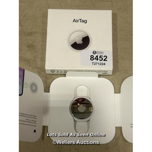 8452 - APPLE AIRTAG. TRACK YOUR KEYS, WALLET, LUGGAGE, BACKPACK. REPLACEABLE BATTERY. WATER-RESISTANT. ONE-... 